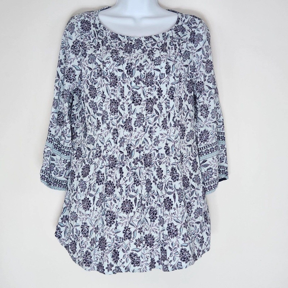 J. Jill Zinnia Floral Print Top Button Up 3/4 Sleeve Women's Size S